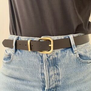 Classic Black Belt with Gold Buckle - Women's Accessory